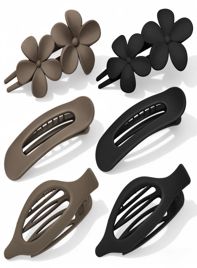 Obeoby 6 Pcs Flat Hair Clips for Women, 3 Types French Flat Claw Clips Hair Accessories Large Medium Barrettes Flowers Duckbill Stocking Stuffers Christmas Gifts (Coffee, Black) - Image 1